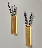 2 Stück Holz Wandvase mit LED Lichtern für Zimmerpflanzen, Künstlicher Eukalyptus Wandpflanzgefäße Fake Vines Wand Pflanzgefäße für Wohnzimmer, Badezimmer, Dekorationen Wanddeko Grünpflanzen