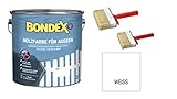 Sanitärshop Baustoffe & Sanitär Set: 1 x Bondex Holzfarbe für Außen, 7,5 L für ca. 70 m² Wetter- & UV-beständig atmungsaktiv inkl. 2 Flächenstreicher (weiß)