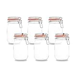 BAUER Flaschenbauer- 6 Drahtbügelgläser 1140ml verwendbar als Einmachglas und Fermentierglas, zu Aufbewahrung, Gläser zum Befüllen - Made in Germany