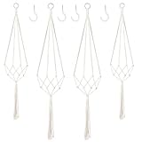 Makramee Blumenampel 4er Set,Boho Deko Baumwollseil Hängeampel Blumentopf Pflanzen Halter Aufhänger für Innen Außen Decken Balkone Wanddekoration (Beige)