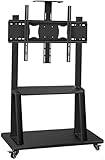 Universal-TV-Tischständer mit Schwenkfunktion, TV-Bodenständer aus Edelstahl mit Halterung für 60-80-Zoll-Fernseher, schwarzer Monitorständer auf Rädern
