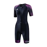 MY KILOMETRE Damen Triathlon Anzug – Kurzarm Einteiliger Trisuit Schnelltrocknend mit Reißverschluss vorne und UPF 50+ für Schwimmen, Radfahren und Laufen (Lila M)