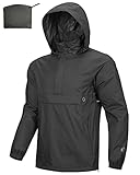 Outdoor Ventures Herren Regenjacke Wasserdichter Pullover mit Kapuze Packbare Reflektierende Jacke Leichte Fahrrad Windjacke Atmungsaktive Softshelljacke für Wandern Laufen Outdoor Schwarz L