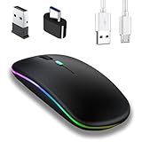 Jinpojun Bluetooth Maus, Maus Kabellos, 2,4 GHz-USB Funkmaus Mit USB-C Adapter, 3 DPI Optical Tracking, Mini Wiederaufladbare LED-Dual-Modus Mouse für PC/Tablet/Andriod/Windows