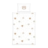 Herding babybest Little Friends Winterbettwäsche, Kopfkissenbezug 40 x 60 cm mit Hoteleinschlag, Bettbezug 100 x 135cm, Mit Reißverschluss, 100% Baumwolle/Flanell, Weiß, Twin