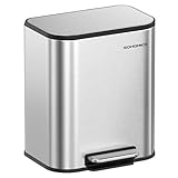 SONGMICS Mülleimer Küche, 20 Liter Abfalleimer mit Deckel, Tretmülleimer, Stahl, Softclose, Offenhaltefunktion, mit Inneneimer, breites rutschfestes Pedal, metallisches Silber LTB542E20