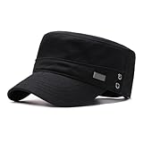HIQIU Military Cap Herren Armee Kappe Cadet Hut, Unisex Vintage Military Army Flat Cap, Militär Caps Verstellbar Baumwolle Baseballmütze Kappe feldmütze (DE/NL/SE/PL, Numerisch, 56, 60, Schwarz)