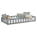 Homestyle4u Kinderbett Grau mit Rausfallschutz 90x200 cm Bodenbett Montessori Bett Lattenrost Kleinkindbett Kinderzimmer, Artikel 2928