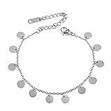 KIM JOHANSON® Edelstahl Damen Multi Layer Armband *Adela* in Silber | Armkette mit 12 runden Plättchen | Wasserfest | Boho Schmuck für Frauen | Kreise Kette | Verstellbare Länge | Inkl. Schmuckbeutel