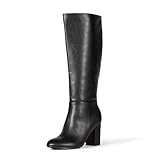 Amazon Essentials Damen Stiefel mit hohem Absatz, Schwarz Kunstleder, 40 EU Weit