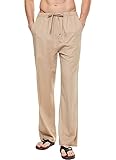 YuKaiChen Herren Leinen Baumwolle Yoga Hosen Casual Lose Sweatpants Strandhose Lounge Pants, 1-flammig Khaki, X-Groß