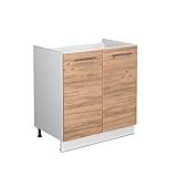 Livinity Spülenunterschrank Fame-Line, Goldkraft Eiche/Weiß, 80 cm, AP Marmor