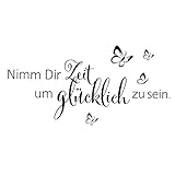 Schwarz Wandtattoo Schmetterlinge für Wanddeko,Sprüche Zitate Nimm Dir Zeit Um Glücklich Zu Sein Wandsticker Wandaufkleber Kleben Aufkleber Wandbilder für Schlafzimmer Wohnzimmer Vorraum Flur Fenster