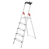 Hailo L80 ComfortLine Alu-Sicherheits-Stehleiter - 5 XXL-Stufen belastbar bis 150 kg - Tiefe Standfläche - Stehleiter mit Ablage - klappbare Aluleiter Made in Germany - Leiter rostfrei - Silber
