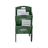 KIBONCY VintageHome Zeitschriftenständer mit grünem Blumenmuster, 3-stöckiger, freistehender Buch- und Zeitungsständer mit Griff, dekoratives Retro-Regal for Wohnzimmer, Schlafzimmer und Büro(A)