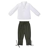 Mittelalterliches Set für Jungen, Hemd, Knöchelhose, Halloween-Kostüm für Kinder, Schottische Jakobiten-Oberteile und Hosen (Green, 4-6 Years)