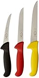 F. DICK Messer Set ErgoGrip 3-teilig (Ausbeinmesser 13 cm „flexibel“, A. Messer 15 cm „breit“, Stechmesser 18 cm, HRC 56°) 82551000 „Zerlegemeisterschaft“, Schwarz, Rot, Gelb