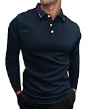 HMIYA Herren Poloshirt-Langarm Poloshirt aus Baumwolle atmungsaktiv Golf Casual T-Shirt,Navy,XL