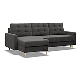 Mebligo - Ecksofa mit Schlaffunktion und Bettkasten BLANK, 223x88x140 cm, Universelles Eckcouch, Rechte oder Linke Seite Couch, Wohnzimmer Schlafsofa. L Couch mit Schlaffunktion - Grau