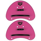 arena Finger Paddle Elite Handpaddel für Schwimmer, Schwimmbad-Trainingszubehör, Schwimmbad-Paddel mit Verstellbaren Riemen, Unbedeckte Handfläche, Pink-Black (95)