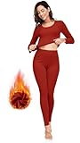 YRW Thermo-Unterwäsche für Damen, lange Unterhose, Fleece-gefüttert, Basisschicht, weiches Oberteil, Pyjama-Set, S-XXL, Rot/Ausflug, einfarbig (Getaway Solids), Small