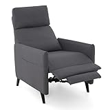 FANTASK Fernsehsessel mit Liegefunktion, Relaxsessel mit Verstellbarer Rückenlehne & Fußstütze, Sessel aus Leinenstoff, 2 Magazintaschen, Einzelsofa für Wohnzimmer & Schlafzimmer (Dunkelgrau)