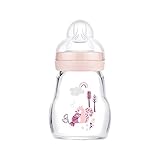 MAM Feel Good A160 Flasche aus Premium-Glas, mit Sauger 1 patentierter SkinSoftTM Ultraweiches Silikon, für Babys ab 0 Monaten, 170 ml, Rosa