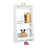 Relaxdays Wandregal, HxBxT: 75 x 38,5 x 17,5 cm, 6 Haken, schmales Schweberegal, Küche & Bad, MDF, Bambus, weiß/natur