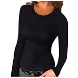 Basic Langarmshirt Damen Eng, Enge Oberteile Damen Elegant,T Shirt Damen Langarm Stretch Slim Fit Einfarbig Rundhals Unterhemd Pullover Lässig Bequeme Sweatshirt T-Shirts für Frauen Teenager Mädchen