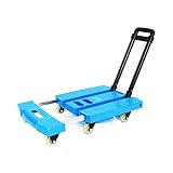 JFNHUTL Plattformwagen, Schubkarre, zusammenklappbar, 6 Räder, Kleiner Trolley mit dehnbarem Griff, für Zuhause, Büro, Reisen, Gepäcktransport, 150 kg Tragkraft, robuste Sackkar