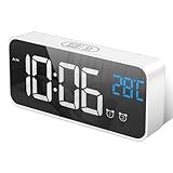 HOMVILLA Wecker, Wecker Digital mit Große LED Temperaturanzeige, Digitaler Wecker mit Dual Alarm, Snooze, 4 Stufen Einstellbarer Helligkeitsdimmer und 10 Musik für Nachttisch Schlafzimmer