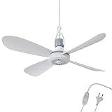 Bestlivings Mobiler Deckenventilator Weiß (5m XXL Kabel) mit Stecker und Schalter, 220V-240V / 5 Watt, Ø40 cm Decken Ventilator mit Aufhänger