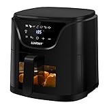 LLIVEKIT Heißluftfritteuse 5 L, Fritteuse ohne Öl, Airfryer mit digitalem LED-Touchscreen und Sichtfenster, 1500 W, 7 Programme, für 4-6 Personen, Schwarz