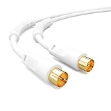 HB-DIGITAL 3m Antennenkabel TV Anschlusskabel UHD 8K 4K HDTV Koaxial Stecker/Buchse vergoldet Koaxialkabel Mantelstromfilter 2X Ferritkern DVB-T DVB-T2 DVB-C DVB-C2 Radio DAB DAB+ weiss