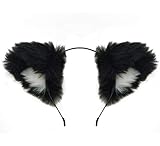 dressfan Katze Ohr Stirnband Fuchs Ohren Haarband Haarreif Niedlich Ohr Haarschmuck für Party Dekoration Anime Lolita Cosplay Kostüm Halloween Dressing Parteien Frauen Mädchen(Schwarz-Weiß)