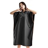 flintronic Handtuch Poncho, 110 * 80cm Mikrofaser Surf Poncho, Quick Dry Badeponcho, Lang Umkleidehilfe mit Kapuze für Herren Damen, Ideal Poncho Handtuch zum Strand, Brandung, Surfen, Sauna -Schwarz