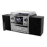 Soundmaster MCD5600 Stereoanlage mit Plattenspieler DAB+ Doppelkassette CD-Player USB MP3 Bluetooth Encoding Digitalisierung 75 Ohm Antennenanschluss, Farbe:schwarz