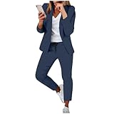 Generisch Damen Anzug Elegant 2 Teilig Hosenanzug Langarm Business Anzug Set Zweiteiler Einfarbig Blazer Hose Slimfit Festlich Damenanzug Lange Hosenanzüge Business Mode Mantel