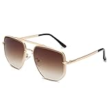 Long Keeper Sonnenbrille Herren Pilotenbrille - Retro Sonnenbrille Groß Unisex, 70er Sechseckige Piloten Sonnenbrille Herren Damen Quadratisch Metallrahmen für Männer Frauen 60 MM