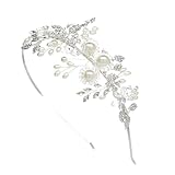 PLAFOPE Braut Haarband mit Perlen und Blättern Handgefertigtes Weißes Stirnband für Hochzeit Verlobung Party und Festliche Anlässe Stilvoller Haarschmuck für Damen und Mädchen
