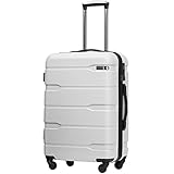 COOLIFE Hartschalen-Koffer Rollkoffer Reisekoffer Vergrößerbares Gepäck (Nur Großer Koffer Erweiterbar) PC Material mit TSA-Schloss und 4 Rollen (Weiß, Handegepäck)