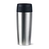 Emsa N20201 Travel Mug Classic Isolierbecher 0,36 Liter | neuer Komfort-Schraubverschluss | Edelstahl | 4h heiß und 8h kalt | 100% dicht | spülmaschinenfest | 360°-Trinköffnung | Edelstahl