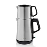 Arzum Teemaschine, Türkische Teekanne mit 1,0L Edelstahl-Kanne & 1,8L Wasserkocher – Schnellbrühfunktion, Warmhaltefunktion, Trockengehschutz, Edelstahl-Teefilter, 360° drehbar