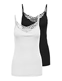 ONLY NOS Damen ONLKIRA LACE SINGLET 2 PACK NOOS Top,, 2per pack Schwarz (Black Pack: BLACK AND WHITE), Large (Herstellergröße: L)