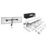 RICOO Monitor Halterung Tisch & Stilemo® Kabelkanal Schreibtisch - Kabelmanagement Schreibtisch für Ordnung am Arbeitsplatz - Kabelhalter Kabelwanne Tisch 2er Set - 43x12x10CM - Kabelkorb Weiß