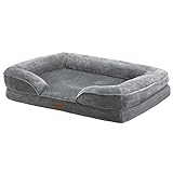 Juskys Hundebett Sheena L orthopädisch, waschbar & rutschfest - 98 x 70 x 17 cm - Hundesofa flauschig mittelgroße Hunde Grau - Haustierbett Hundesofa