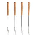 SEWACC 4 Stück Fonduegabeln aus Edelstahl mit Holzgriff Lange Grillspieße für Käsefondue Marshmallow Rösten Hitzeisoliert für Camping und Grillabende