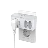 TESSAN Mehrfachstecker für Steckdose, Mehrfachsteckdose mit USB C 15W Schnellladung, USB Steckdosenadapter 3600W, 6 in 1 Steckdosenverteiler mit 1 USB C und 2 USB A, Doppelstecker für Steckdose, Weiß