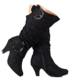 Memmyly Winterstiefel für Damen, hohe Stiefel aus PU-Leder, hohe Stiefel, Schneestiefel, weich, breite Waden, Stiefelette, Damen, breiter Absatz, Santiags, Herbst, Winter, Cowboystiefel, lässig