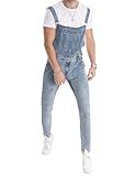 LONGBIDA Herren Denim Latzhose Mode Slim Fit Jumpsuit mit Taschen, Hellblau, reißfest, M